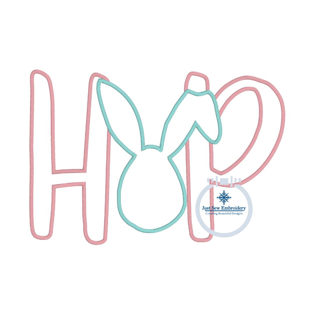 Bunny Hop Applique Machine Embroidery Design with Satin or ZigZag Finishing Stitch 5x7, 8x8, 6x10, and 8x12 Hoop