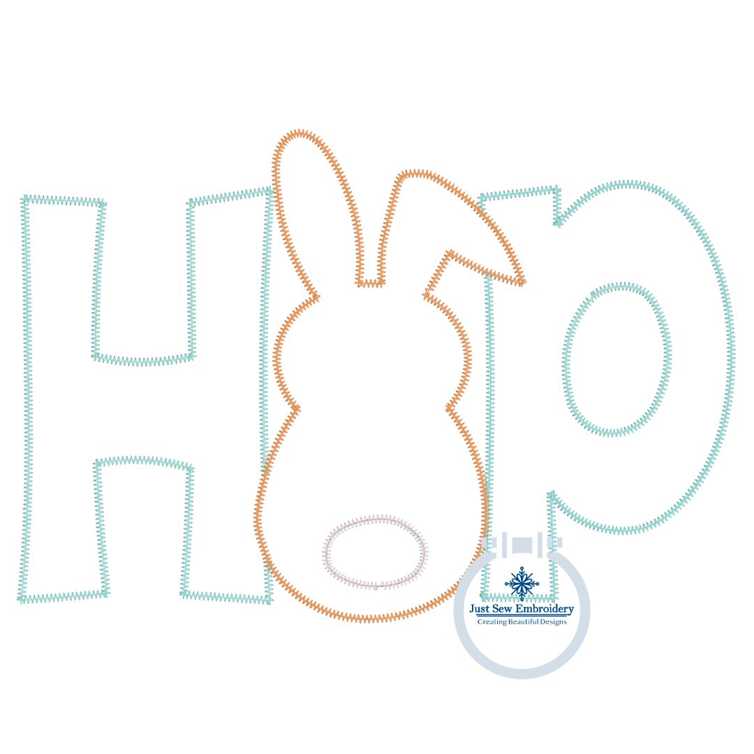 Bunny Hop Applique Machine Embroidery Design with ZigZag Finishing Stitch 4 Sizes