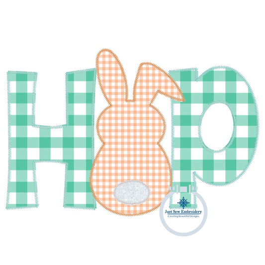 Bunny Hop Applique Machine Embroidery Design with ZigZag Finishing Stitch 4 Sizes