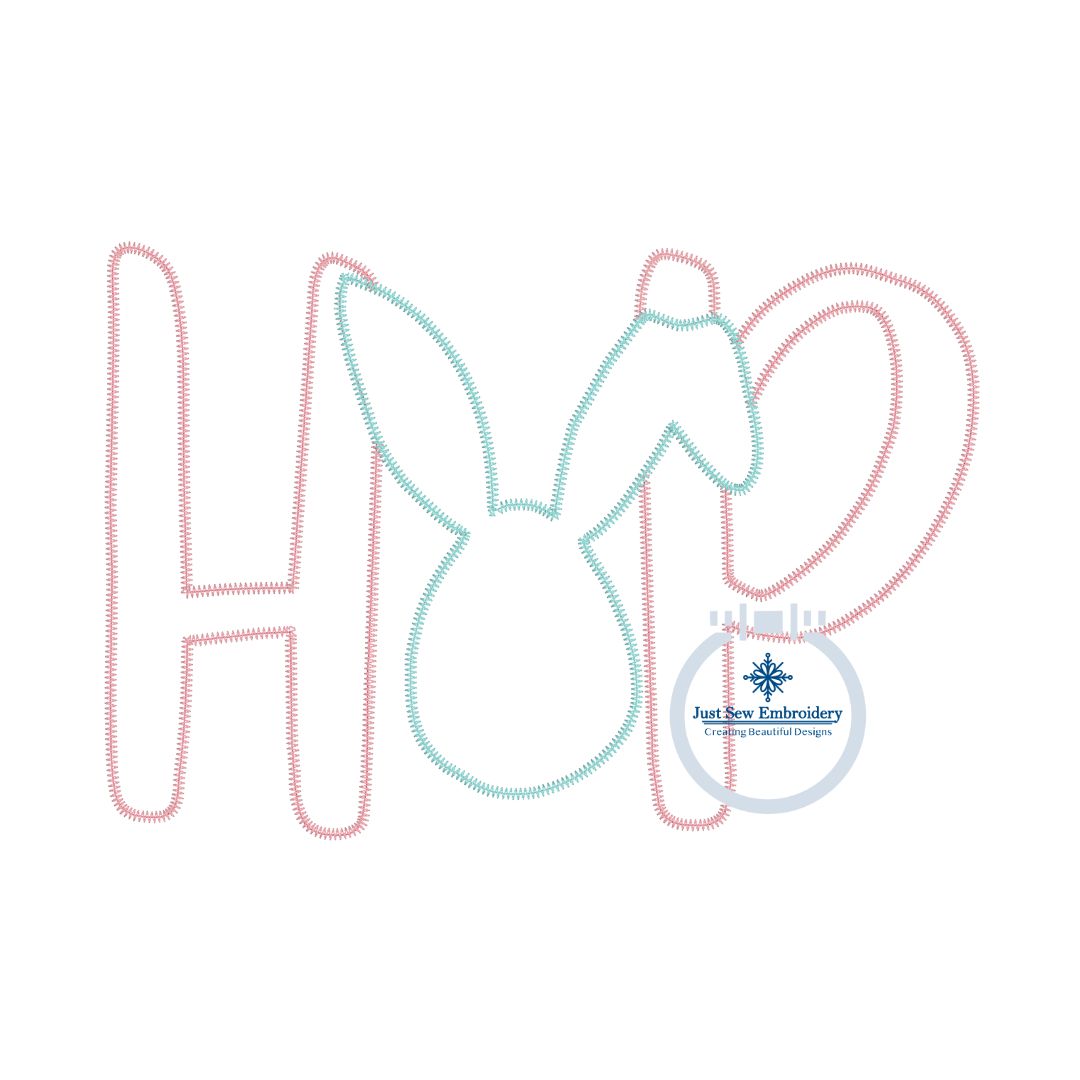 Bunny Hop Applique Machine Embroidery Design with Satin or ZigZag Finishing Stitch 5x7, 8x8, 6x10, and 8x12 Hoop