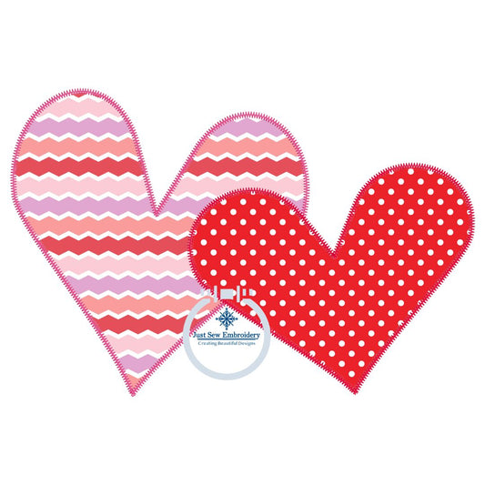 Double Overlapping Hearts Applique Embroidery Design Valentine's Day 8x12
