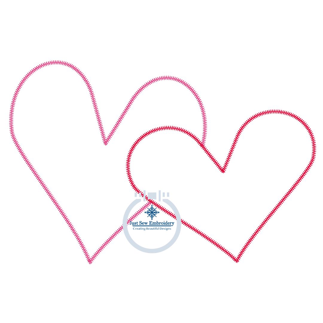 Double Overlapping Hearts Applique Embroidery Design Valentine's Day 8x12