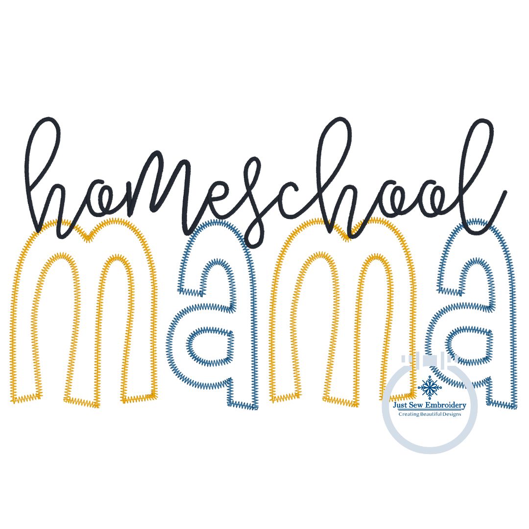 Homeschool MAMA Zigzag Applique Machine Embroidery Design Four Sizes 5x7, 8x8, 6x10, and 8x12 Hoop