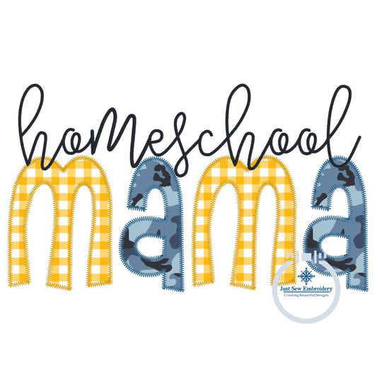 Homeschool MAMA Zigzag Applique Machine Embroidery Design Four Sizes 5x7, 8x8, 6x10, and 8x12 Hoop