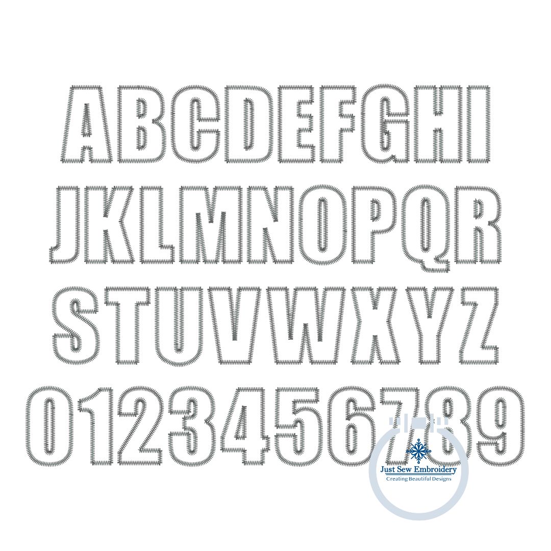 IMPACT Zigzag Applique Embroidery Font Three Sizes 2 inch, 3 inch, 4 inch, Native BX