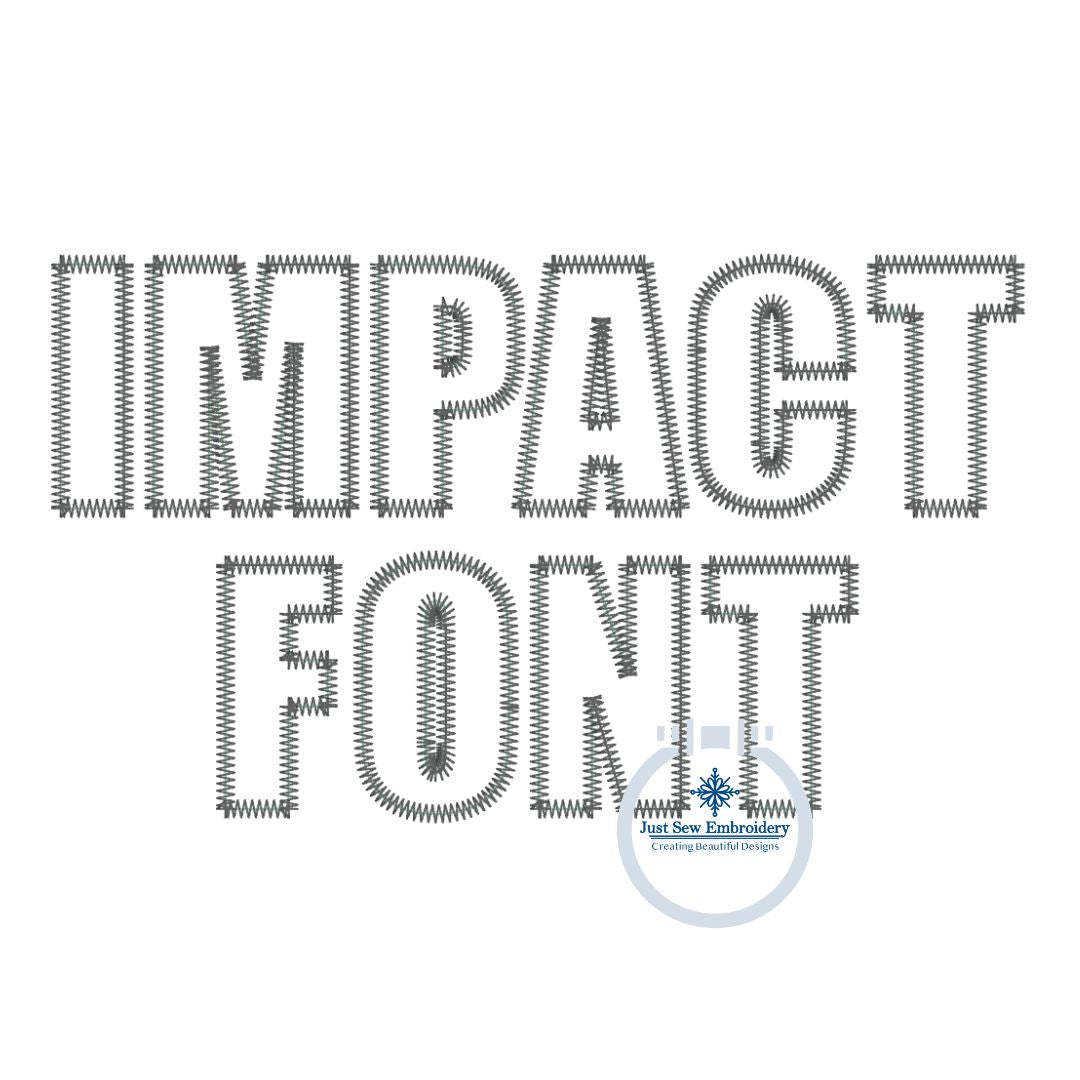 IMPACT Zigzag Applique Embroidery Font Three Sizes 2 inch, 3 inch, 4 inch, Native BX