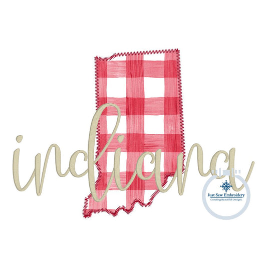 Indiana State Zigzag Applique with Script Overlap Machine Embroidery Design 8x12 Hoop IN