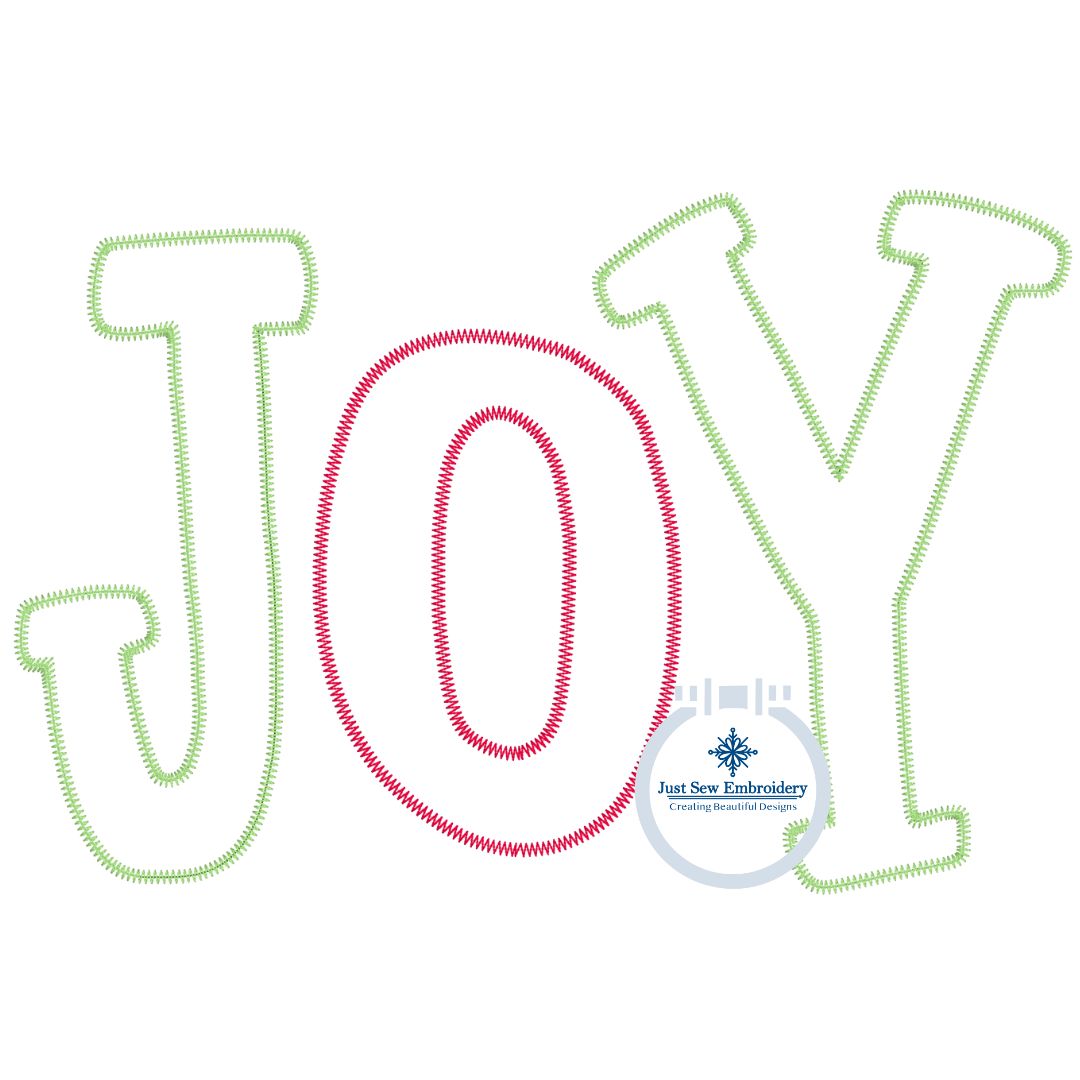 JOY Zigzag Applique Machine Embroidery Design Christmas Four Sizes 5x7, 8x8, 6x10, 8x12 Hoop