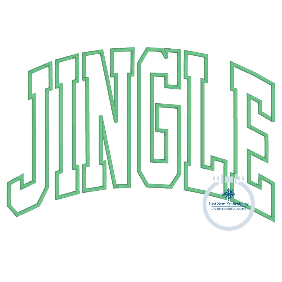 Jingle Christmas Arched Applique Machine Embroidery Design with Satin Edge Stitch Five Sizes 5x7, 8x8, 6x10, 7x12, 8x12 Hoop