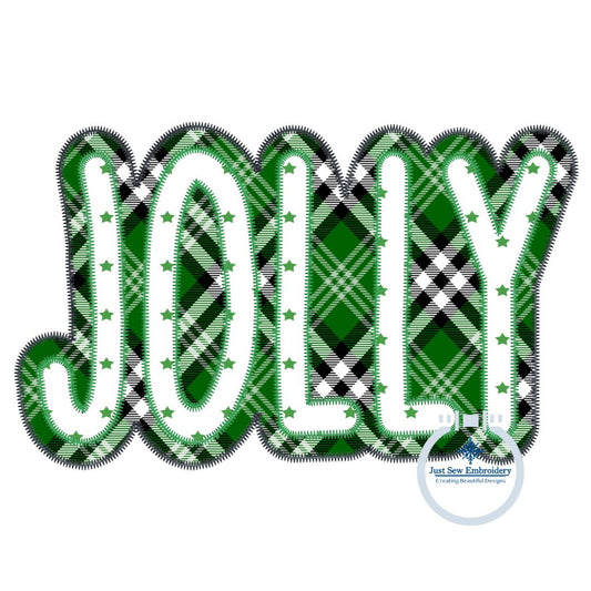 Jolly Two Layer Christmas Applique Embroidery Design with Zigzag Edge Stitch Four Sizes 5x7, 8x8, 6x10, 8x12 Hoop