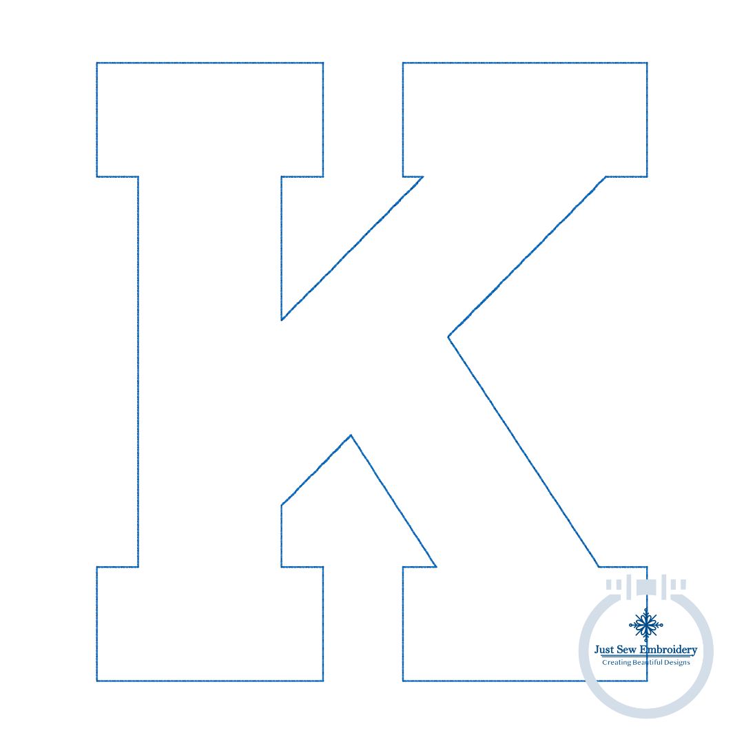 K Bean (Raggy) Varsity Applique Embroidery Design Kentucky KY Five Sizes 4in, 5in, 6in, 7in, 8in Hoop