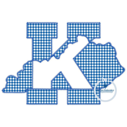 Kentucky K Knockout Applique Embroidery Design Zigzag Stitch KY Five Sizes 5x7, 8x8, 6x10, 7x12, 8x12 Hoop
