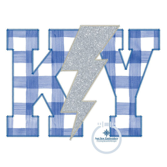 Kentucky KY Zigzag Applique Embroidery with Lightning Bolt in Three Sizes for 5x7, 6x10, and 8x12 Hoops