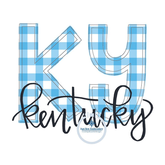 KY Applique Embroidery Double Bean Stitch with Kentucky Satin Stitch Script Overlap Three Sizes 6x10, 8x8, and 8x12 Hoop