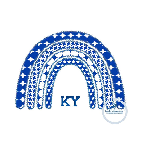 Kentucky KY Boho Rainbow Applique Embroidery Zigzag Cute Two Sizes 6x10 (will also fit 8x9) and 8x12 Hoop