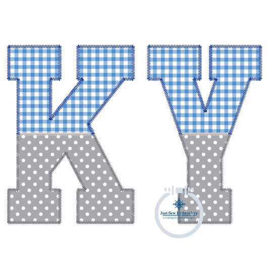 KY Two Fabric Applique ZigZag Stitch Embroidery Design Kentucky, U of K, Nine Sizes: Hat, 4x4, 5x5, 6x6, 5x7, 8x8, 6x10, 7x12, and 8x12 Hoop