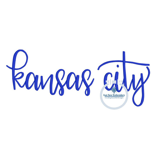 Kansas City Embroidered Script KS Design Full Chest Seven Sizes 6, 7, 8, 9, 10, 11, and 12 Inch Hoop MO