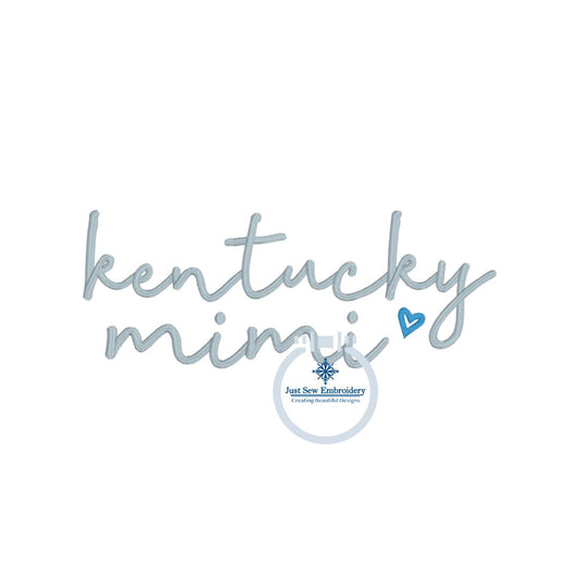 Kentucky Mimi Script Embroidery Design with Heart for Hat Hoop
