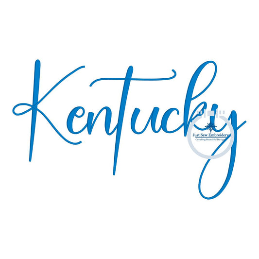 Kentucky Embroidered Script Satin Stitch Full Chest Design KY Embroidery Design in Two Sizes