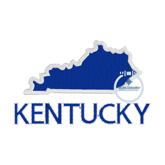 Kentucky Embroidery Design KY Filled State Two Color Outline Satin Text with Outline