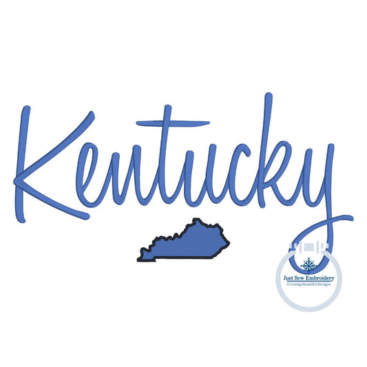Kentucky Embroidered Script Satin Stitch with Fill Stitch State KY Four Sizes 5x7, 8x8, 6x10, 8x12 Hoop