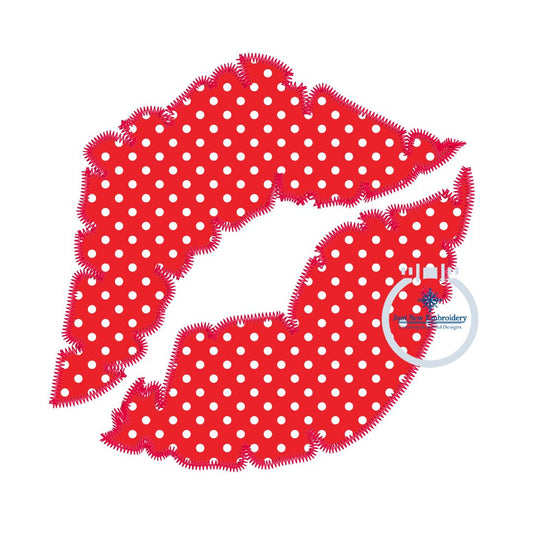 Kiss Lips ZZ Applique Embroidery Design Valentine's Day Four Sizes 5x5, 6x6, 7x7, and 8x8 Inch
