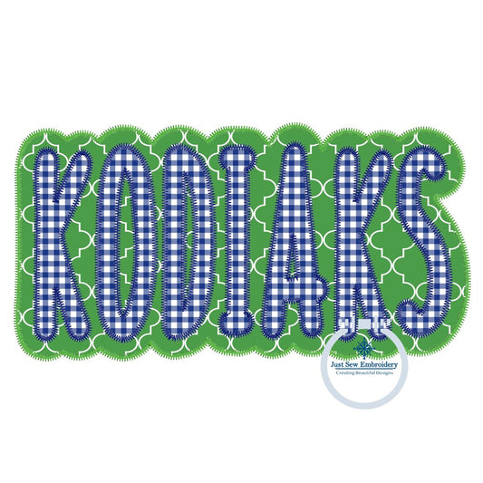Kodiaks Applique Embroidery Two Layer Zigzag Script Design Machine Embroidery Four Sizes 5x7, 6x10, 8x8, 8x12 Hoop