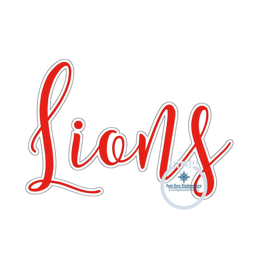 Lions Satin Stitch Embroidery Script with Bean Stitch Outline Machine Embroidery Four Sizes 5x7, 6x10, 8x8, 8x12 Hoop