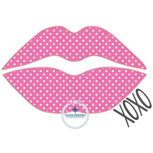 Lips ZZ XOXO Applique Embroidery Design Valentine's Day 8x12