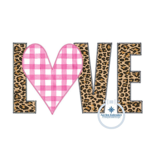 LOVE Heart Zigzag Applique Embroidery Design Valentine's Day 8x12