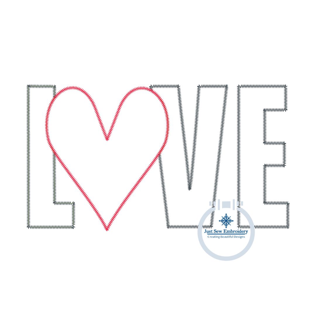 LOVE Heart Zigzag Applique Embroidery Design Valentine's Day 8x12
