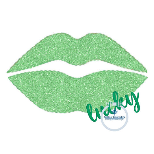 Lips ZZ Applique with Lucky Script Embroidery Design St. Patrick's Day 8x12 St. Paddy