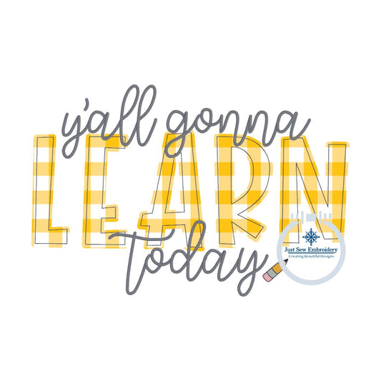 LEARN Raggy Applique Embroidery Pencil Teacher Design Three Sizes 5x7, 6x10, and 8x12 Hoop