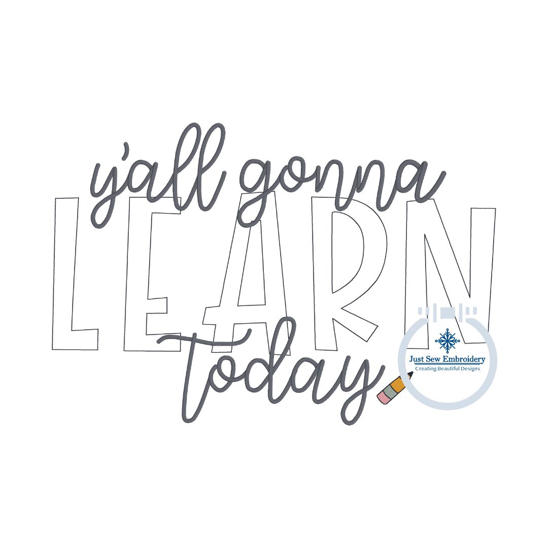 LEARN Raggy Applique Embroidery Pencil Teacher Design Three Sizes 5x7, 6x10, and 8x12 Hoop