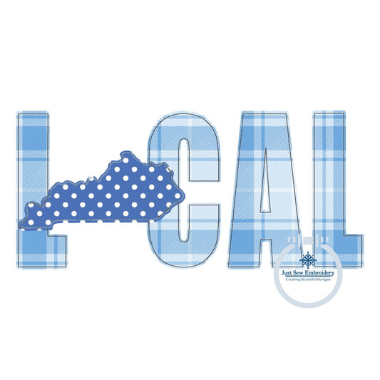 LOCAL Kentucky KY State Raggy Applique Machine Embroidery Design 8x12 Hoop