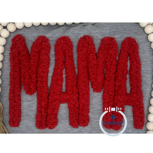MAMA Skinny Chenille Yarn Applique Embroidery Design Mother's Day Gift Five Sizes 5x7, 8x8, 6x10, 7x12, and 8x12 Hoop