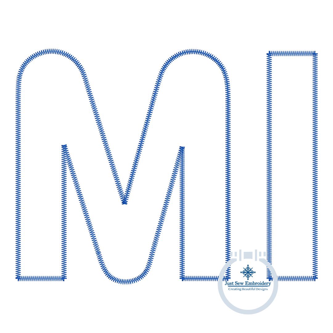 MI Modern Block Zigzag Applique Embroidery Design Five Sizes 5x7, 8x8, 6x10, 7x12, and 8x12 Hoops Michigan