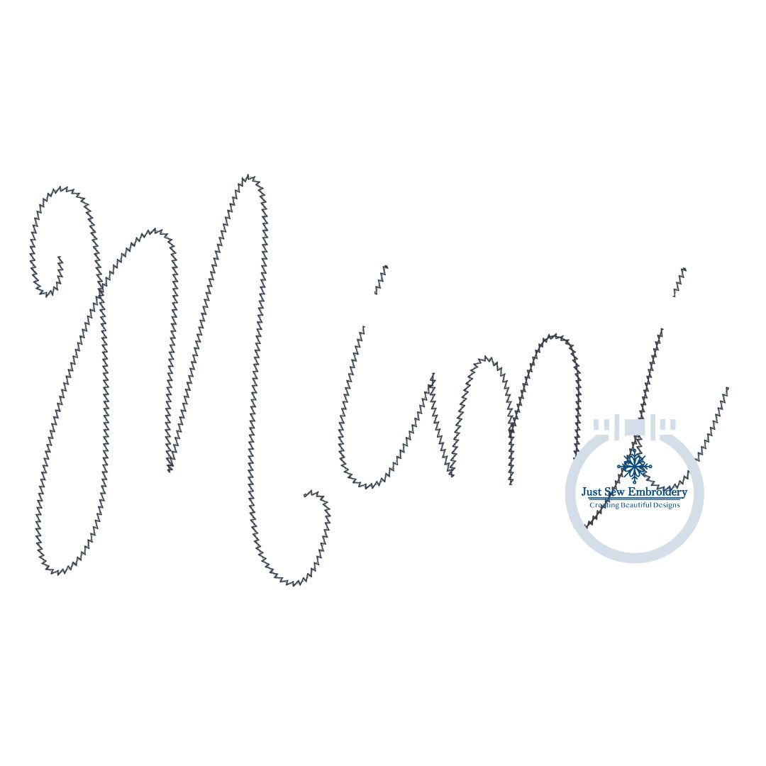 MIMI Script Chenille Yarn Applique Design Machine Embroidery Four Sizes 5x7, 8x8, 6x10, and 7x12 Hoop