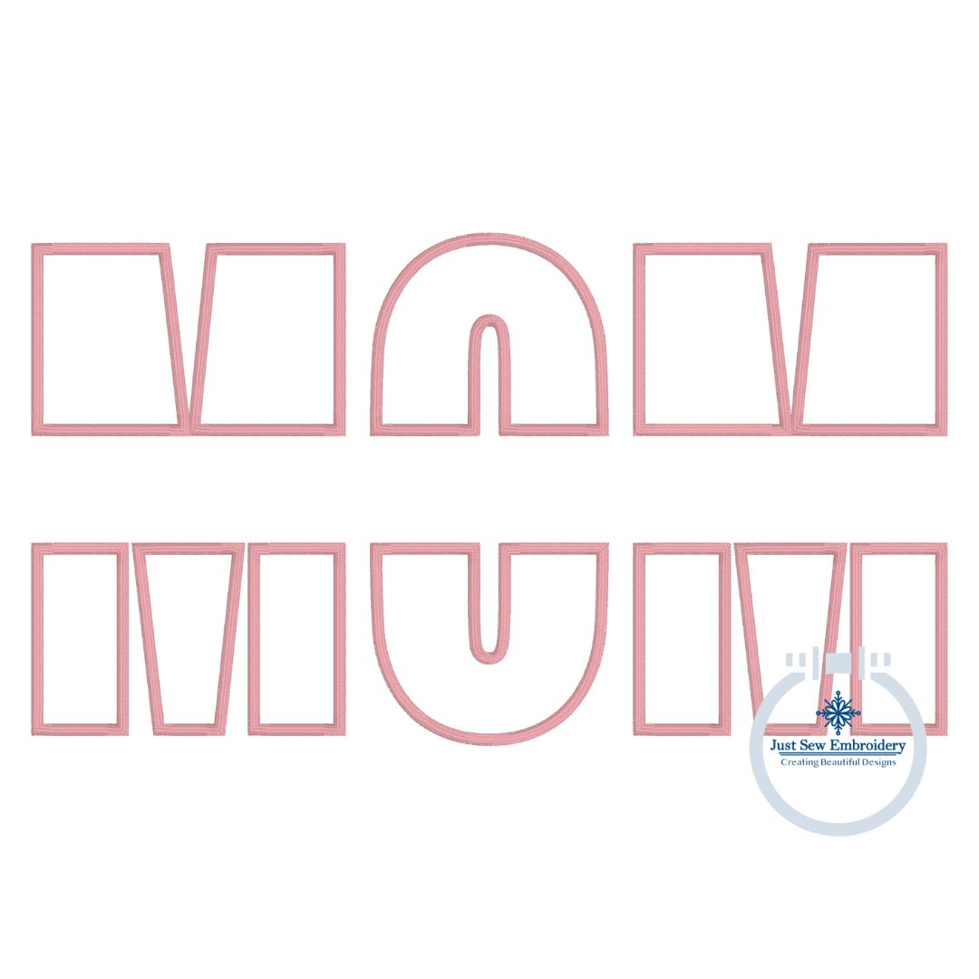 MOM Split Applique Embroidery Design Satin Stitch Mother's Day Thanksgiving Gift Five Sizes 5x7, 5x12, 6x10, and 8x12 Hoop