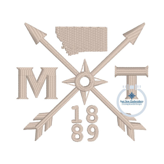 MT 1889 Compass Arrow Embroidery Design Montana Hat Machine Embroidery