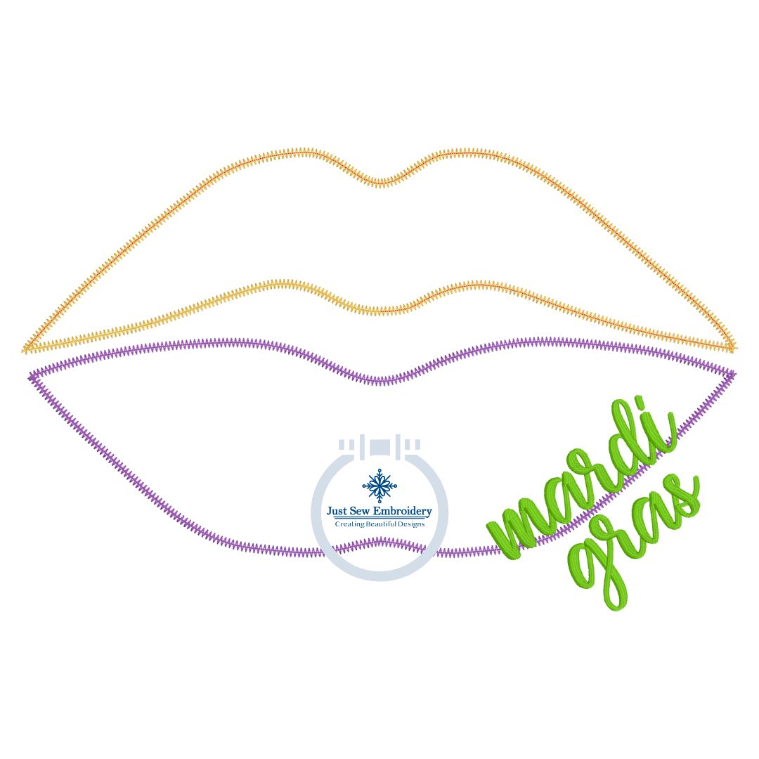Mardi Gras Lips ZZ Applique Embroidery Design in Two Sizes 6x10 Hoop and 8x12 Hoop