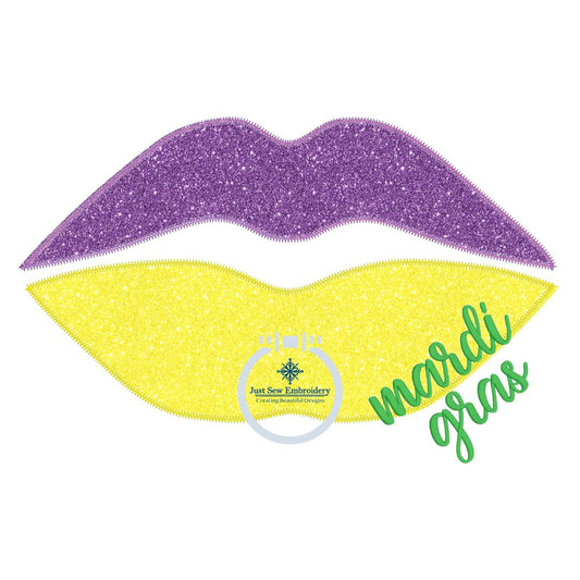 Mardi Gras Lips ZZ Applique Embroidery Design in Two Sizes 6x10 Hoop and 8x12 Hoop