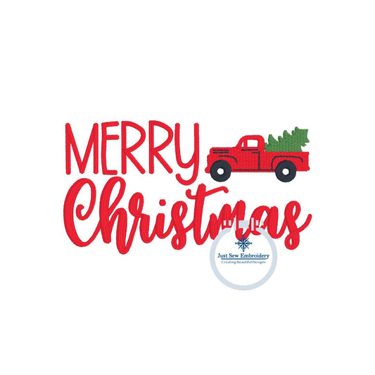 Merry Christmas Truck Machine Embroidery Design Satin Stitch 4x4 Hoop