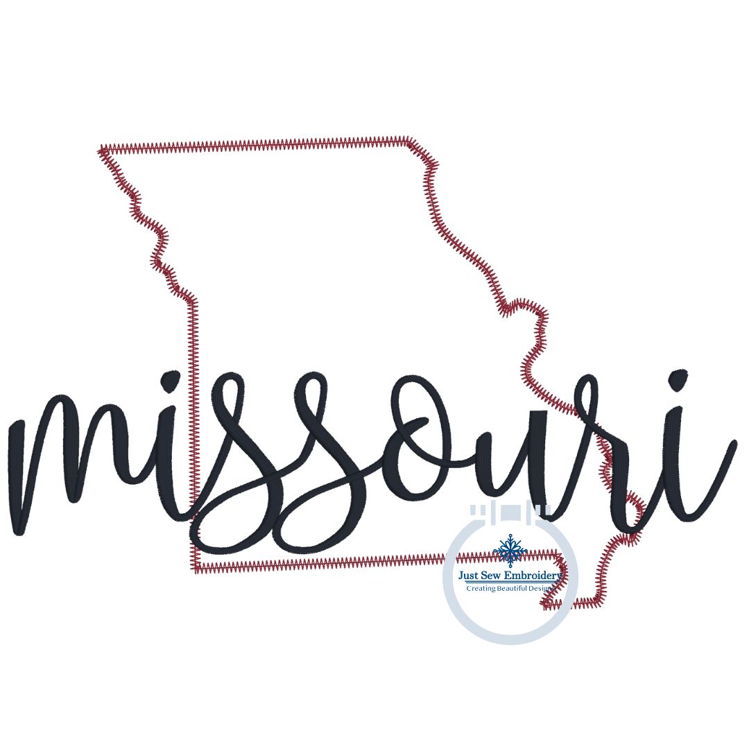 Missouri State Zigzag Applique with Script Overlap Machine Embroidery Design 8x12 Hoop MO