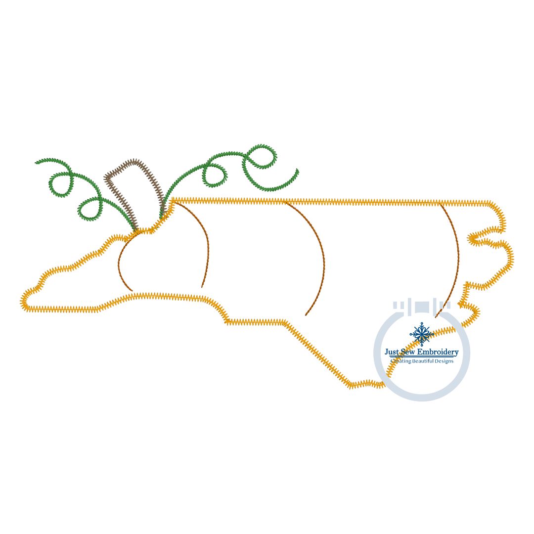 NC Pumpkin Zigzag Applique Machine Embroidery Design Four Sizes 5x7, 8x8, 6x10, 8x12 Hoop NC