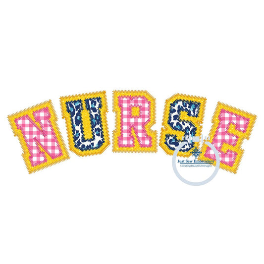 NURSE Arched Double Zigzag Applique Embroidery Nursing Nurses Design Two Sizes 10 inch and 12 inch