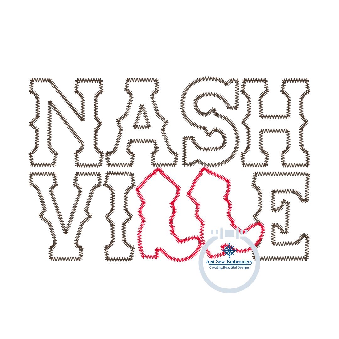 Nashville Cowboy Boot Design with Zigzag Edge Stitch Applique Embroidery in Three Sizes 8x8, 6x10, and 8x12 Hoop