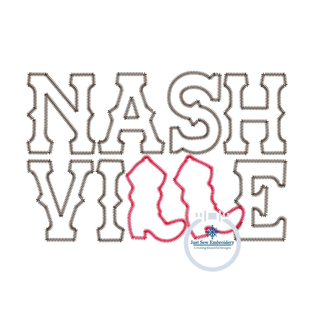 Nashville Cowboy Boot Design with Zigzag Edge Stitch Applique Embroidery  in Three Sizes 8x8, 6x10, and 8x12 Hoop