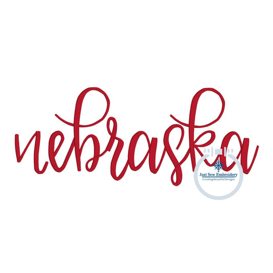 Nebraska Embroidered Script NE Design Full Chest 8x12 Hoop