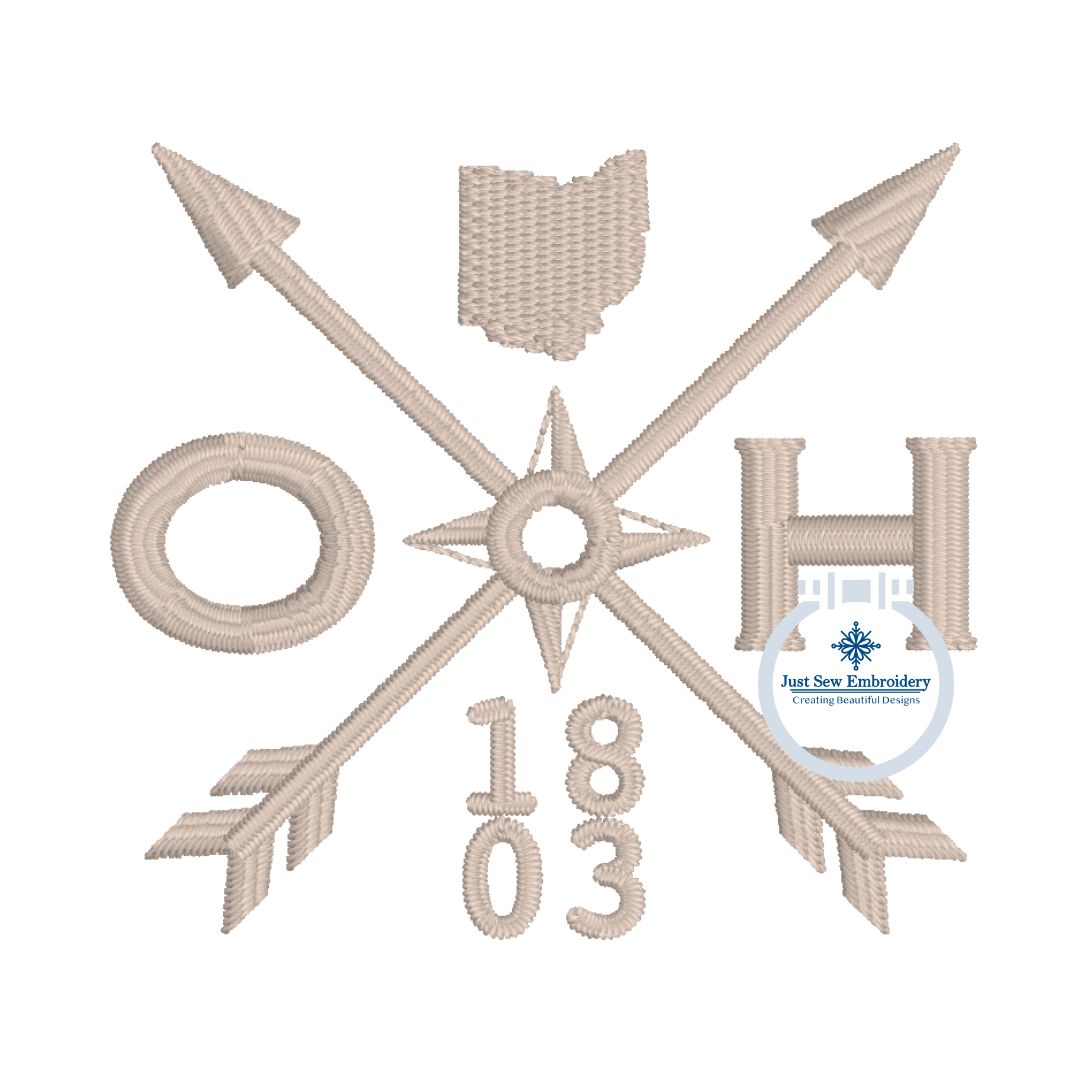 OH 1803 Arrow Embroidery Design Left Chest Hat 4x4 Ohio Compass Machine Embroidery